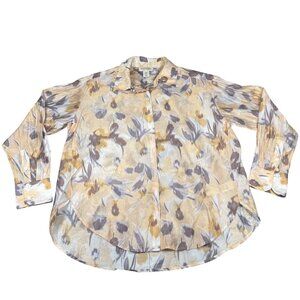 Martha Stewart Collection Womens Floral Button-Down Blouse Sz S Yellow/Gray Ligh
